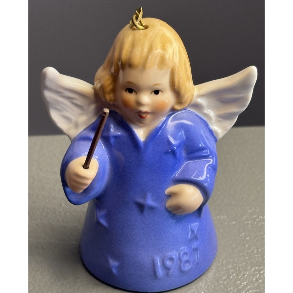 Vintage 1987 Goebel Angel Bell with Wand Christmas Tree Ornament Blue Dress